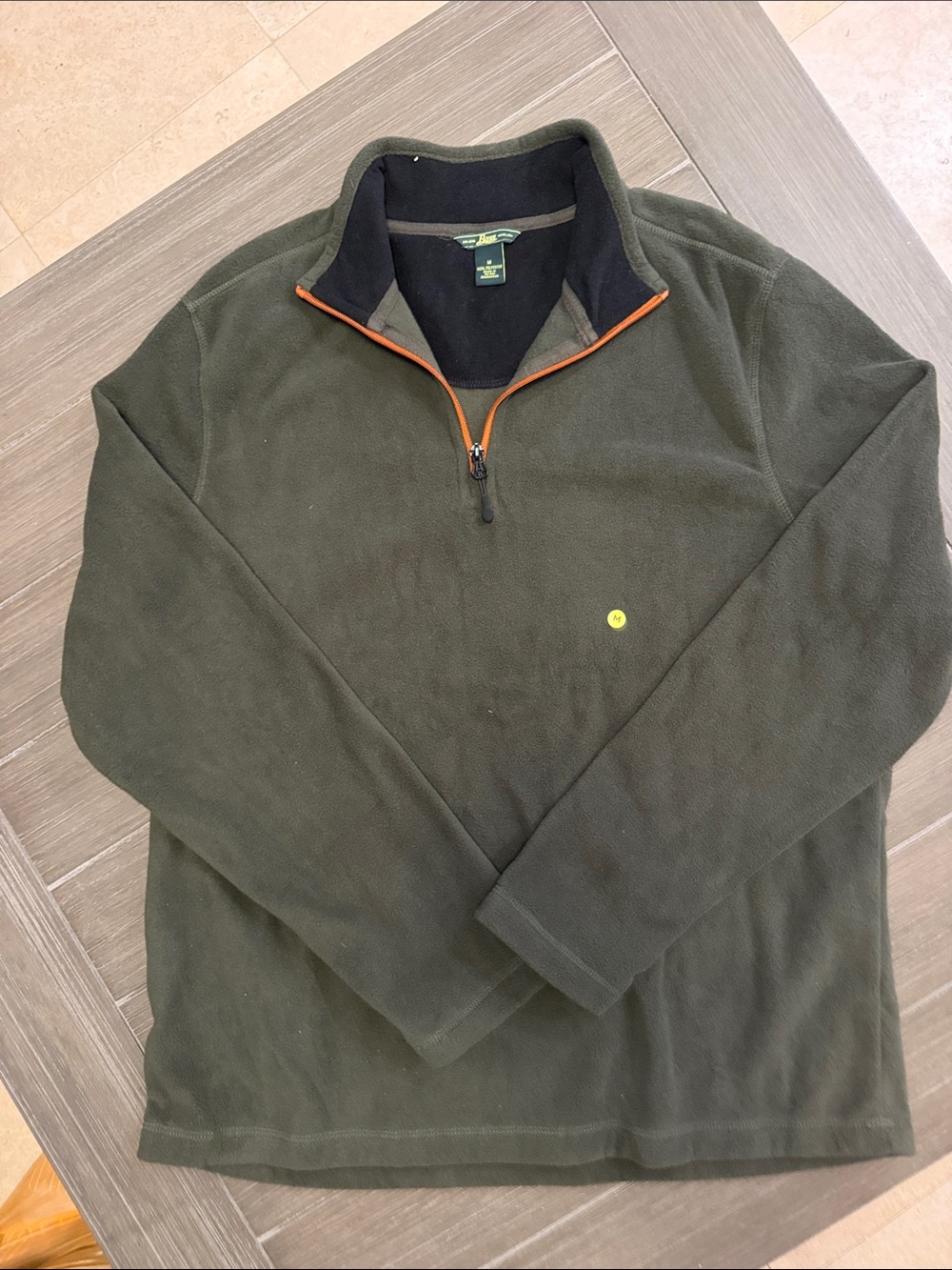 Bass Olive Green Quarter-Zip Pullover with Orange Trim
